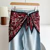 New triangular black and white rhombus square silk scarf, trouser skirt, triangular belt skirt, scarf with jeans
