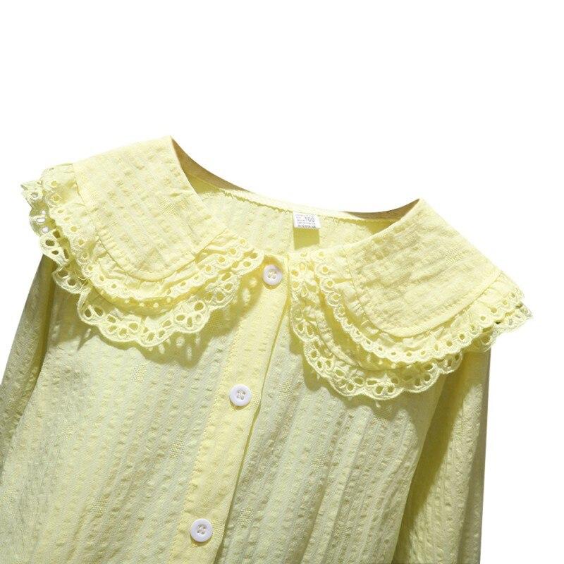 Girl Style Lapel with Flared Sleeves Autumn Cotton Baby Teen Princess School Girls Blouse