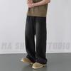 Men's Denim Pants Spring Autumn Old Blue Washed Casual Jeans Men Loose Contrasting Color Wide Leg Trousers