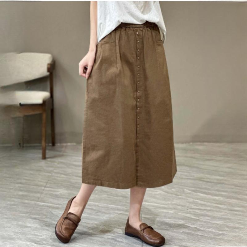 

Спідниця Весна Однотонна Повсякденна А-силуету Спідниця Жіноча Офісна Двобортна Спідниця Міді One size темного кольору хакі
