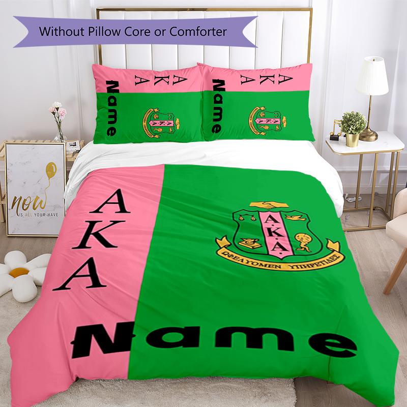 3pcs Custom Name Alpha Kappa Alpha Logo Bedding Set Duvet Cover Closure Includes 1 Duvet Cover & 2 Pillowcases for All Seasons Bedroom Decor