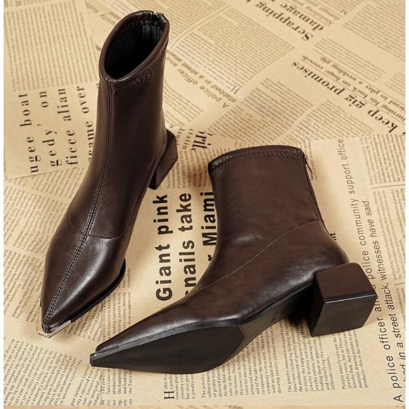 2025 Autumn Winter Fashion Pointed Toe Ankle Boots Women Concise Thick Heels Shoes Street Style Party Short Botas Mujer