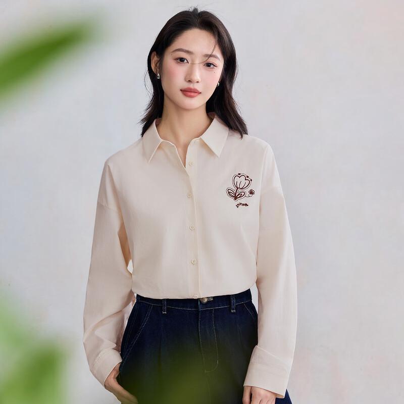 INMAN Women s Embroidered Cotton Loose-Fit Shirt M