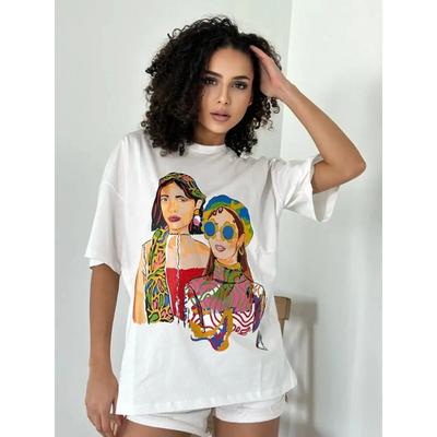 T-Shirt mit Harajuku-Musterdruck in Übergröße für Damen Sommer und Frühling 2024 Übergröße Top für Damen Y2k Top Harajuku T-Shirt