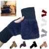 Solid Color Casual Winter Mittens 1 Pair Fingerless Gloves, Warm Half Finger Mittens, Thermal Protection Gloves for Soft Fuzzy Fleece Driving Writing