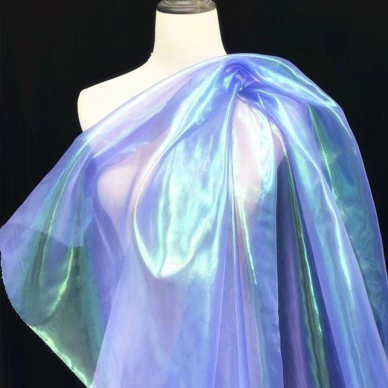 Seven-Color Iridescent Gauze Fabric for Costumes and Wedding Decor