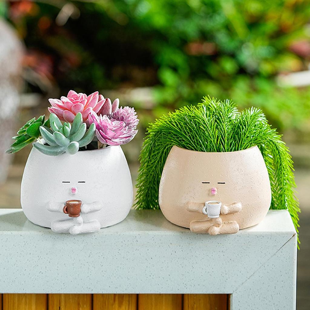 Creative decorative flower pots Funny Plant Pots Small Resin Desk Planter Small Garden Statue Coffee Cylinder Small Flower Pots