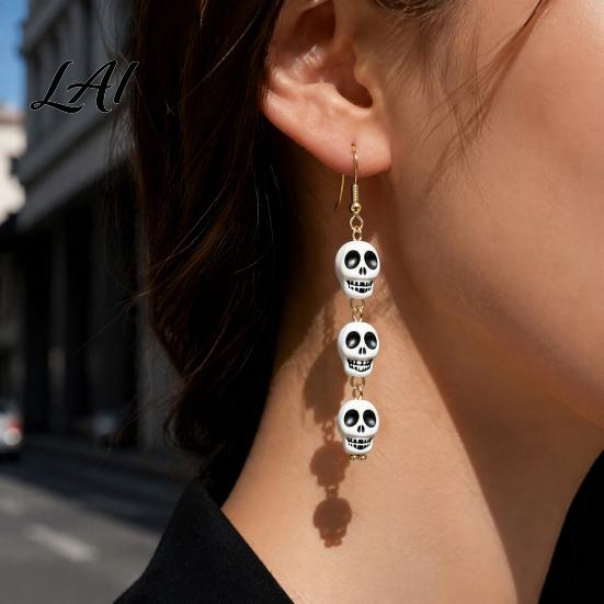 Dark Style Accessories 1 Pair Acrylic Halloween Earrings for Women Triple Skulls Drop Dangle Cosplay Party Jewelry Earrings Gothic Gifts Holiday