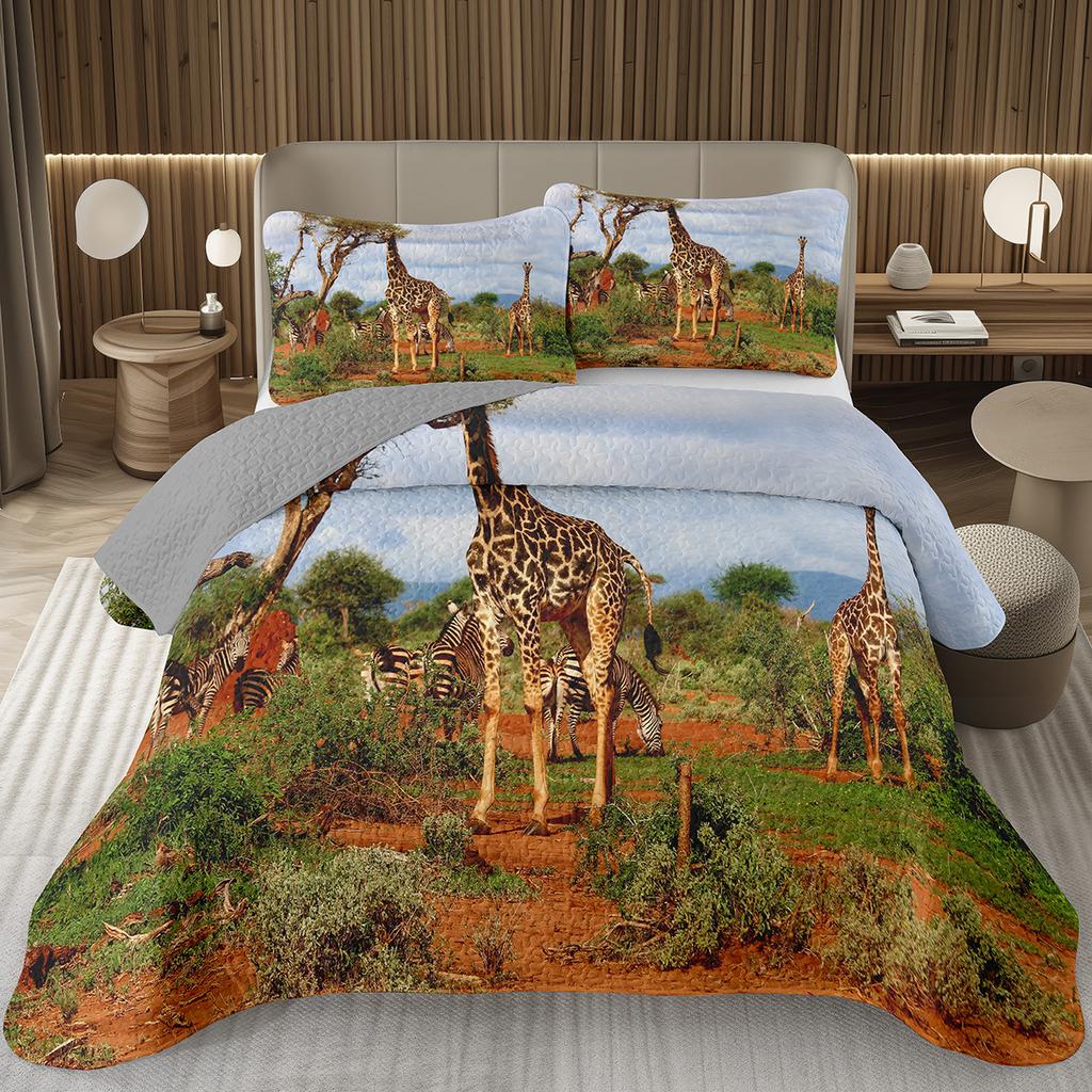 Safari Giraffe Bedspread Twin Queen Wildlife Animals Quilted Coverlet For Teens Adult Bedroom Decor Rustic Farmhouse Bedding Set