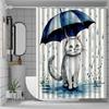 WhimsyCat Water-Resistant Shower Curtain, Umbrella Design,  All-Season Use, Hooks Included, Woven Knit Fabric, Multi-Functional