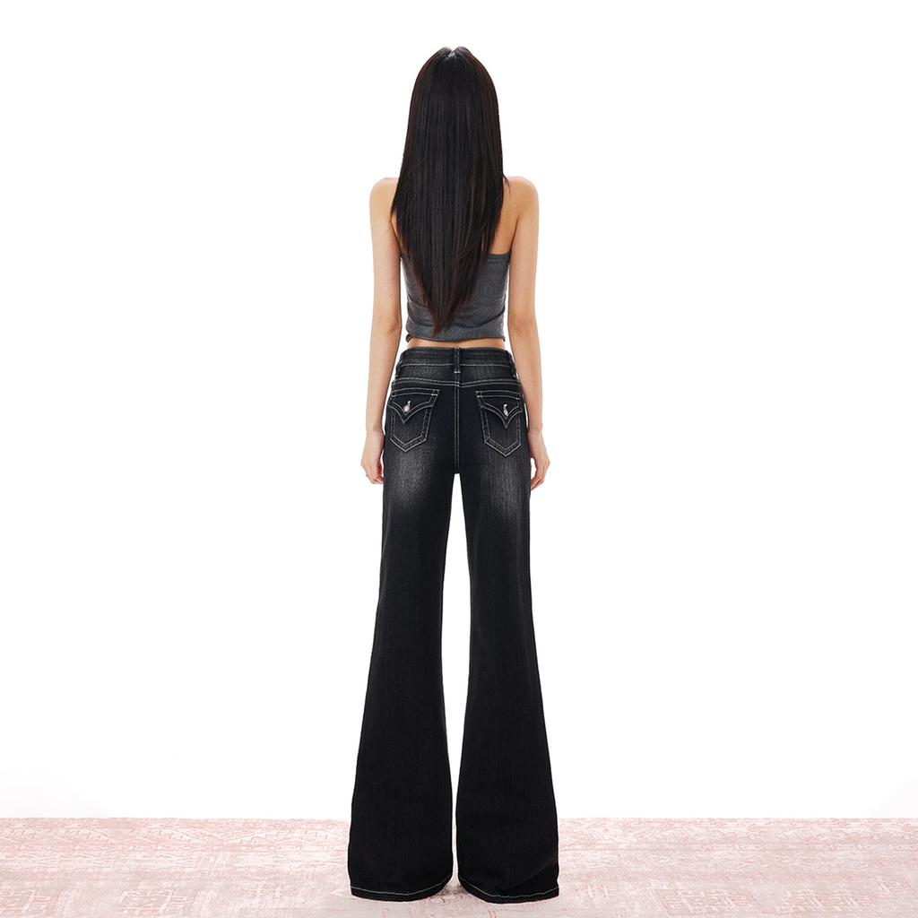 American retro spring and summer new micro-pull slim-fitting mopping the floor lazy washed old thin trousers