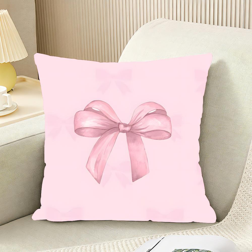 Pink Bow Cherry Cushion Cover Reversible Plush Pillow Cover For Car Sofa Bedroom Decorative Gift Pillowcase