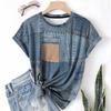 Letní dámské tričko s krátkým rukávem, kulatým výstřihem, patchworkovým džínovým vzorem a 3D potiskem