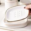 Light Luxury Ceramic Soap Holder Nordic Style Eco Friendly Self Draining Soap Dish Blue and White Stripes Convenient Cleaning