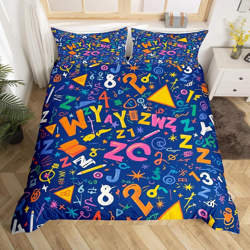 Cartoon Graffiti Bedding Set Back To School Duvet Cover For Kids Boys Girls BedroomMath Geometric Symbol Comforter Cover Twin