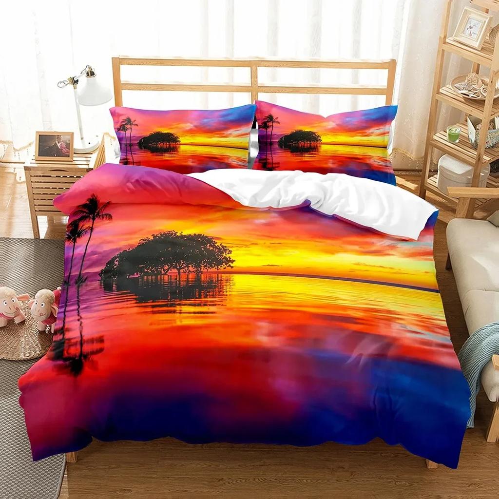 Hawaii Strand Meer Sommer Thema Bequemer Bettdeckenbezug Steppdecke Kissenbezug Bettwäscheset Kinder Schlafzimmer Dekoration Heimtextilien