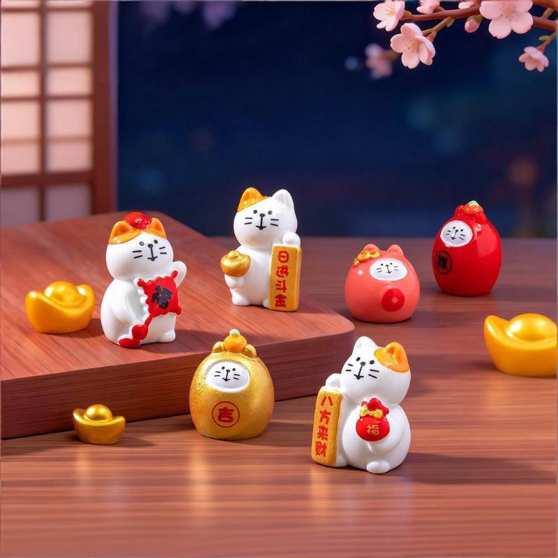 Cute Money Cat Ornaments Good Luck Fengshui Micro Landscape Home Office Desktop Decoration Miniatures Kitten Resin Crafts Gift