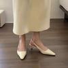 Spring Summer Women Kitten Heels Pointed Toe Sandals Fashion Back Buckle Bling Silver Ladies Casual Med Heels Shoes Sandals