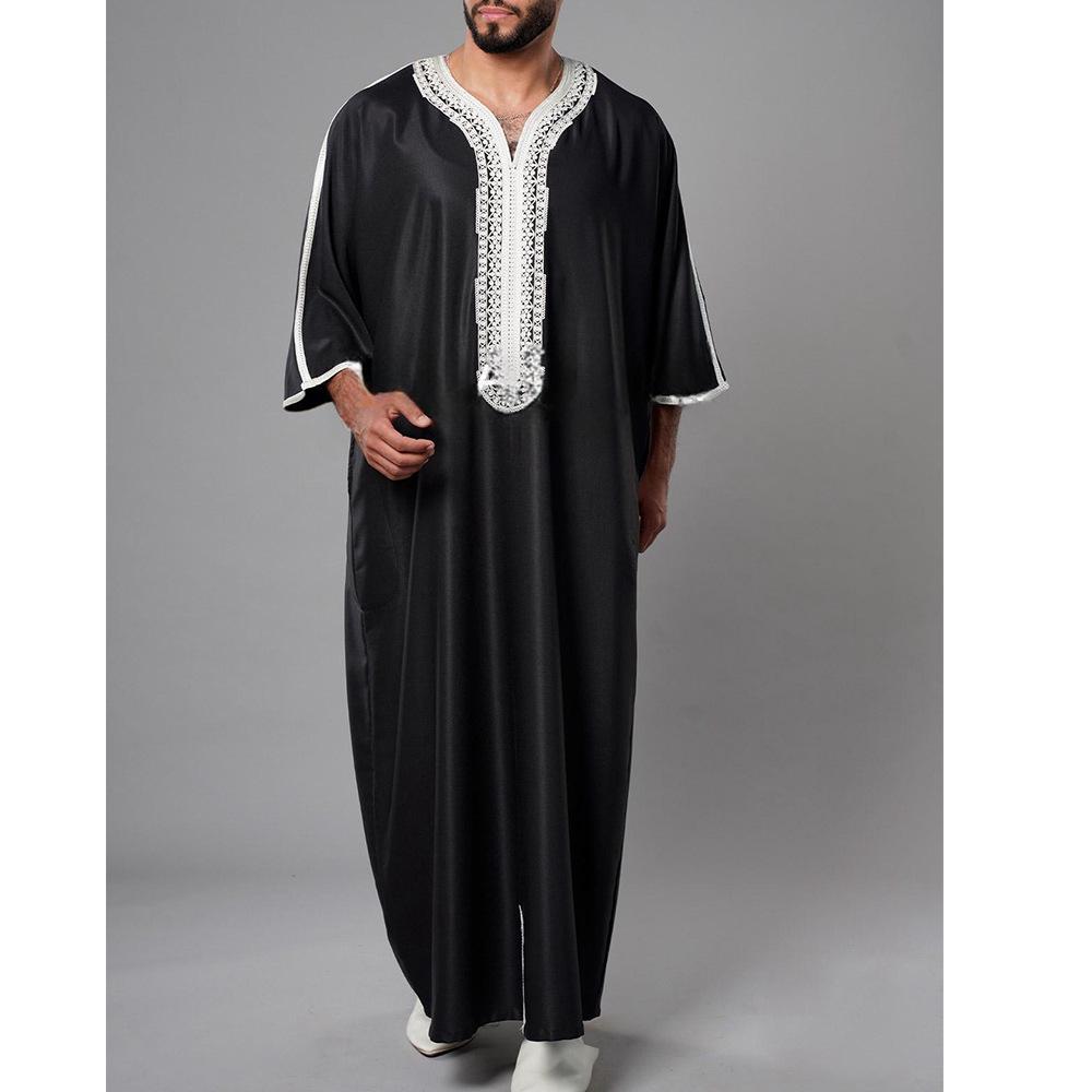 2024 Men's Embroidered Short Sleeve Robe, Middle Eastern & Malaysian Style