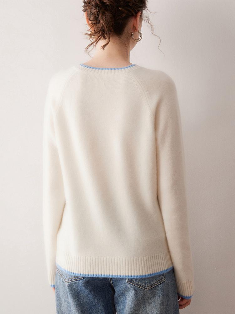 Women's 2025 Autumn/Winter Colorblock Crew Neck 100% Pure Cashmere Raglan Sleeve Thick Knit Sweater