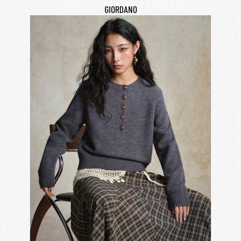 

Giordano Women s Designer Loose Fit Half-Placket Knit Sweater M