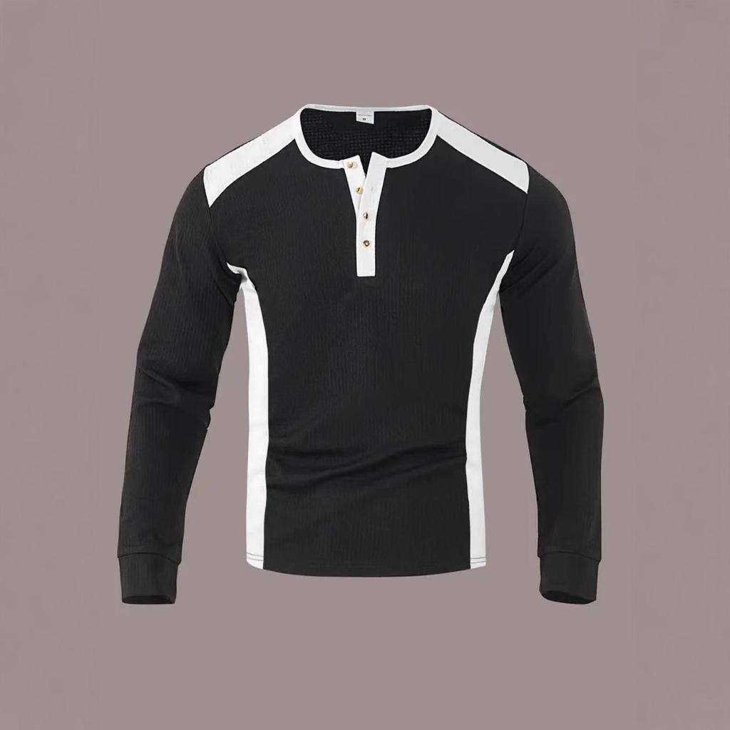 Men's European & American Style V-Neck Waffle Top - Breathable Autumn Casual Wear with Hot Buckle