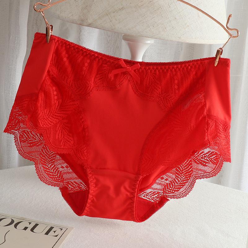 Sexy Damen-Unterwäsche in Übergröße, mittlerer Bund, nahtlos, mit Spitzenbesatz, atmungsaktiv - 200 Jin Dreieck-Slips