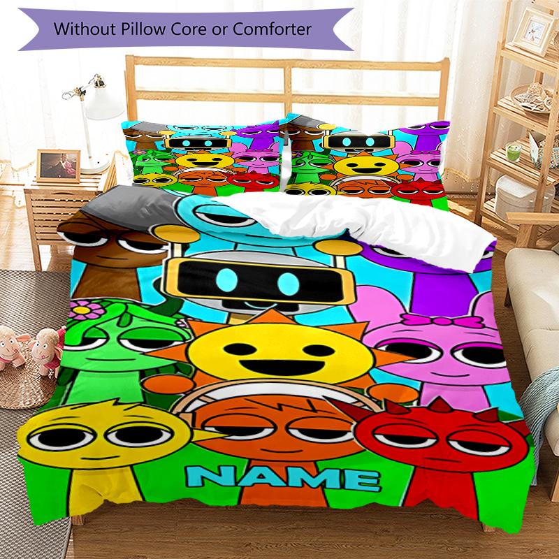 3pcs Custom Name Sprunki Bedding Set Duvet Cover Closure Includes 1 Duvet Cover & 2 Pillowcases, Soft and Comfortable for All Seasons.