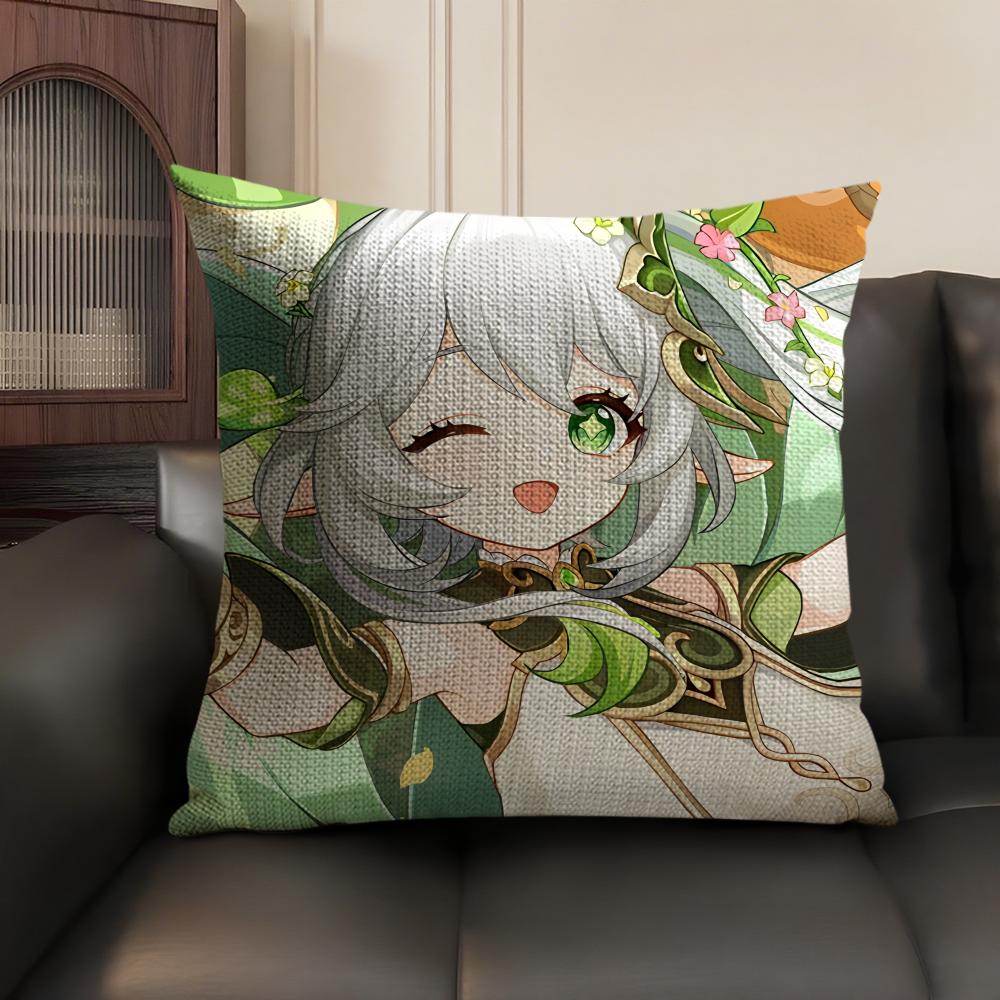 Nahida Genshin Impact Cute Cushion Cover Natural Linen Organic Fabric DoubleSided Printing Sofa Home Decor Gift Pillow Case