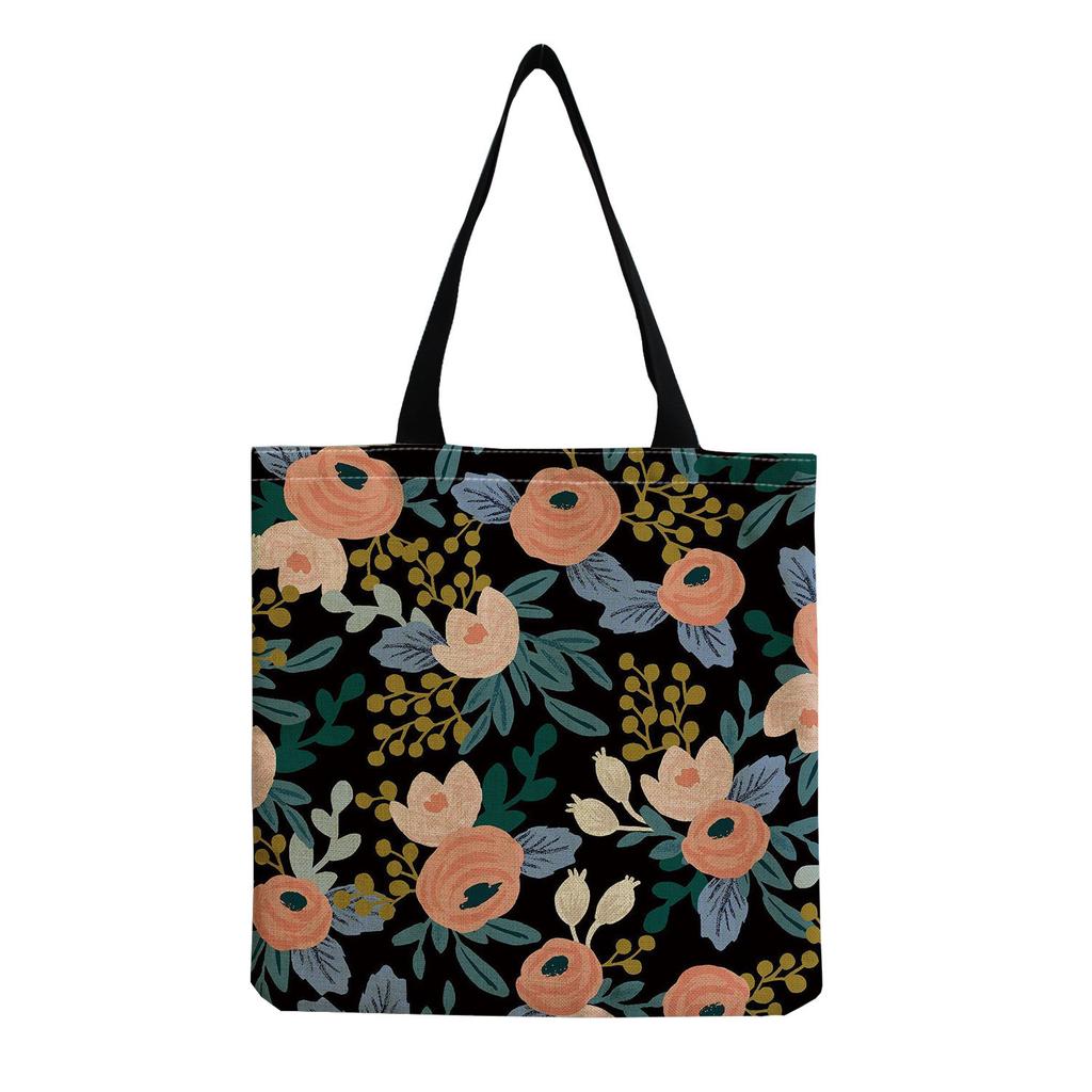 Women Vintage Linen Tote Bag - Large Capacity Flower Print Shoulder Handbag for Casual & Grocery Shopping KTB