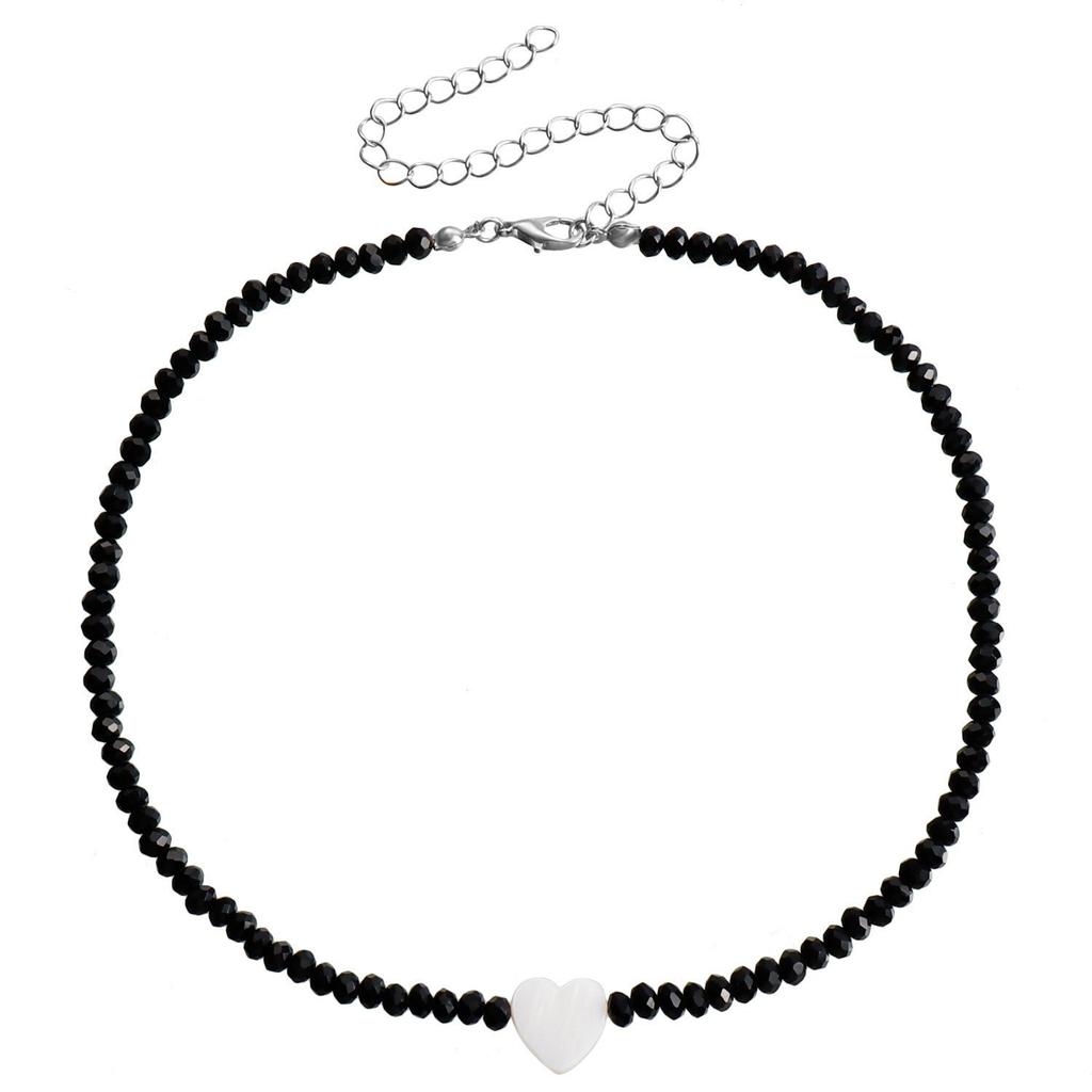 Niche design neck chain temperament white water flow pattern fritillary black tip imitation crystal light luxury high-end necklace women