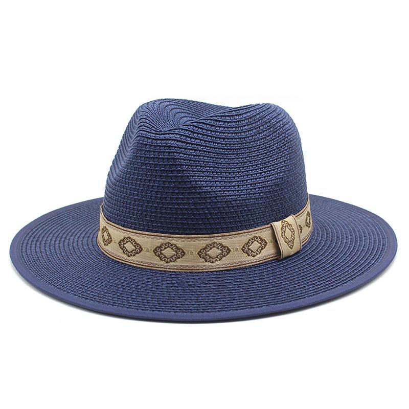 Ethnic Style Retro Red Background Color Matching Straw Hat Men'S And Women'S Sunshade, Sun Protection And Uv Protection Straw Woven Panama Top Hat