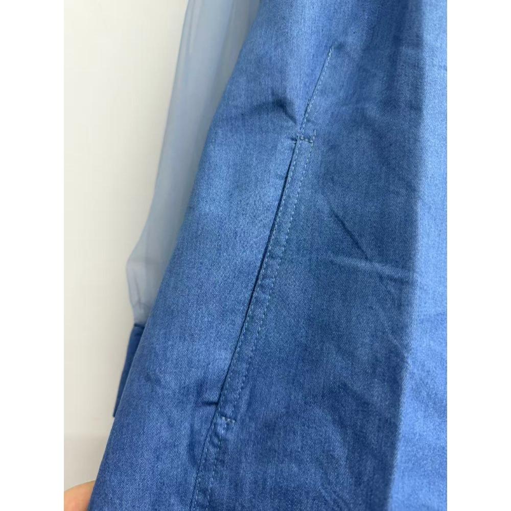 Urban Minimal Denim Dress,Women Summer Slimming Mini Dress with Lantern Sleeves Fake Collar Splicing