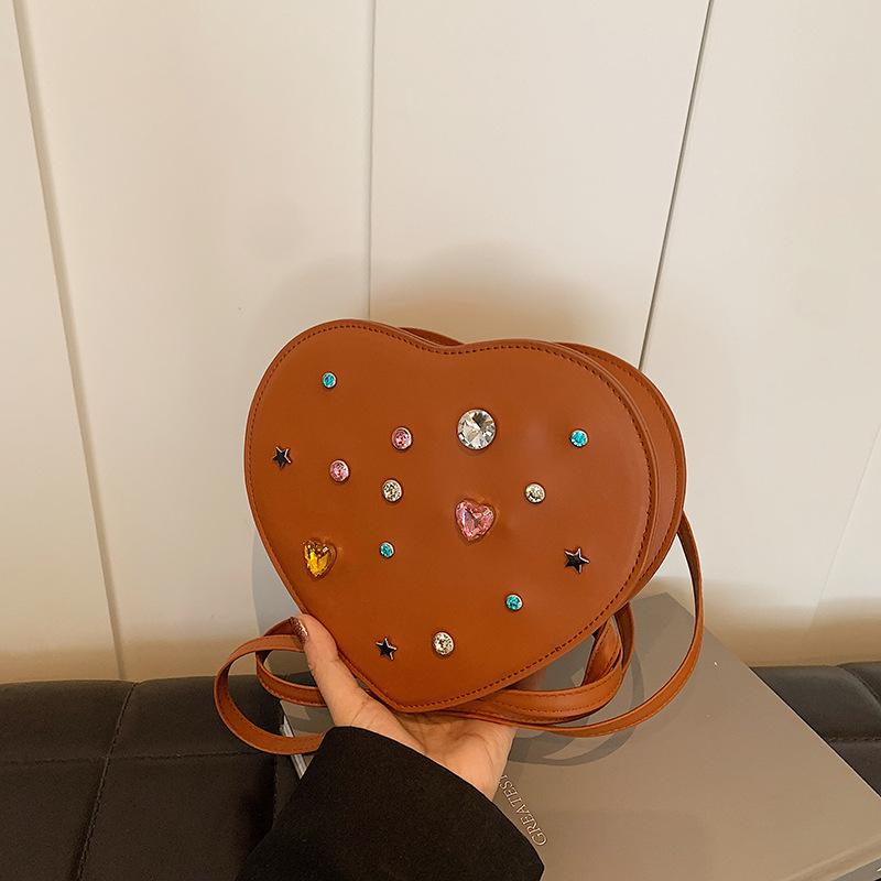 Niche Design Rhinestone Crossbody Bag for Women In Summer New Fashion Love Bow Solid Color Shoulder Bag Trendy