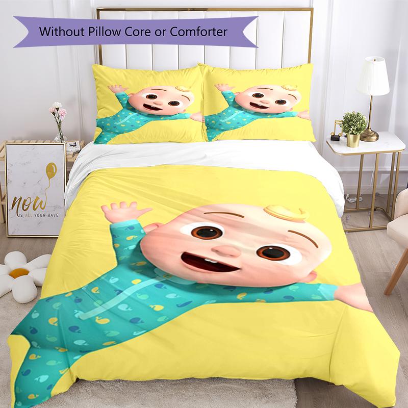 3pcs Cocomelon Bedding Set Duvet Cover Closure Includes 1 Duvet Cover & 2 Pillowcases, Soft and Comfortable for All Seasons.