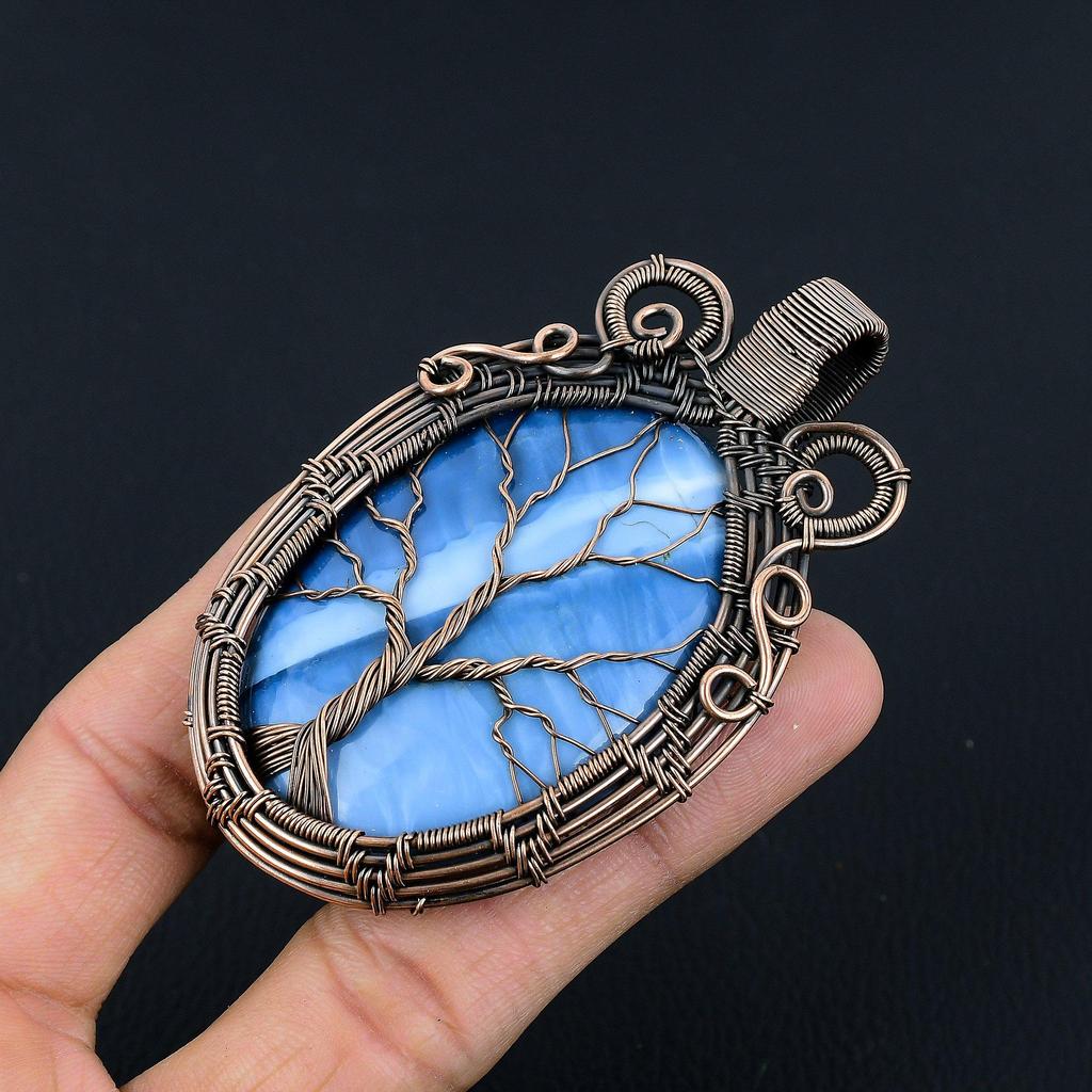 Tree Of Life Owyhee Opal Pendant, 999 Copper Wire Wrapped Jewelry, Gemstone Pendant, Gift For Her Handmade Dainty Jewelry