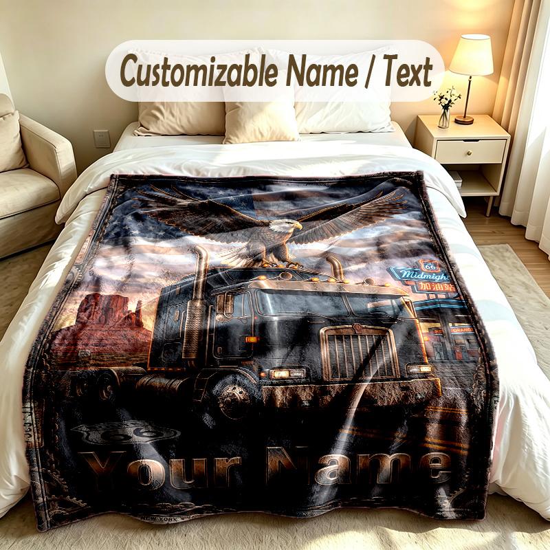 American Patriotic Theme Custom Blanket Personalized Name & Text Customized Soft Warm Throw Blanket Home Decor