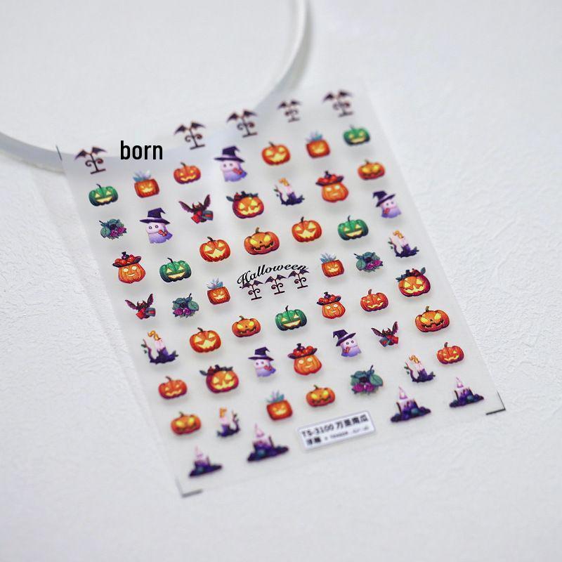 3D Halloween Nail Art Stickers: Cute Cartoon Pumpkin & Ghost Design