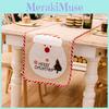 Decorative Christmas Table Flag In Burlap With Colorful Striped Edges Highlighting Cute Santa Claus And Snowman