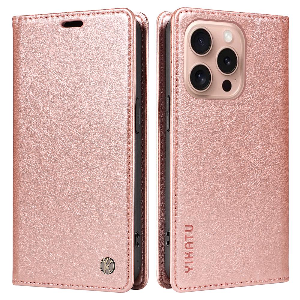 

For iPhone 16 Pro Case Wallet Leather Phone Cover Strong Magnetic Closure Rose Gold