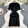 New French small fragrant lotus leaf edge lapel short-sleeved knitted dress women's slim and thin hip skirt