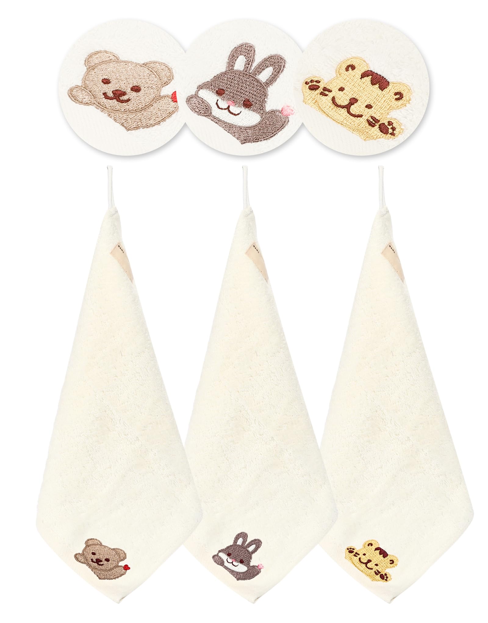 

Набор из 3 петельных полотенец для рук со шнурками и именем животного для полотенец, бирок, дизайна, детского сада/яслей [Lelimo] (Животное 1)