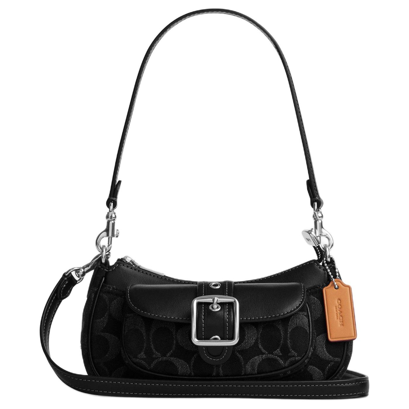 

Coach Ashton 20 Classic Logo Top Zip Closure Fabric And Leather Shoulder Bag Mini Women shoulder bag Black CCZ49-SVBK Basic Set (Bag+Dust Bag)