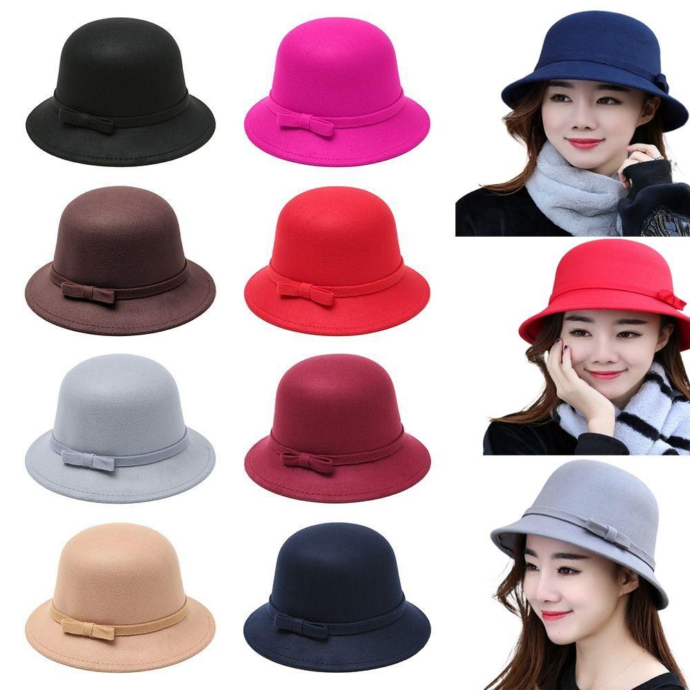 Cap Brim Bowler Fedora Hats Women Vintage Retro Hat Autumn Winter Warm Hat Wool Felt Bucket Cap Church Bowler Cloche Hats