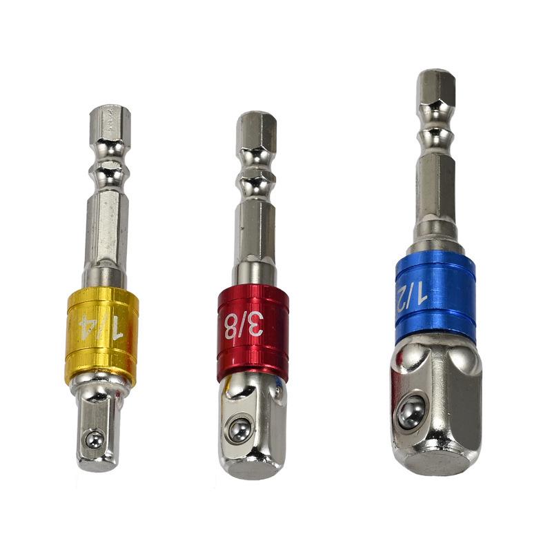3-Piece Steel Ball Joint Extension Bar Set: Electric Hex Shank Air Wrench Adapter 1/4", 1/2", 3/8"