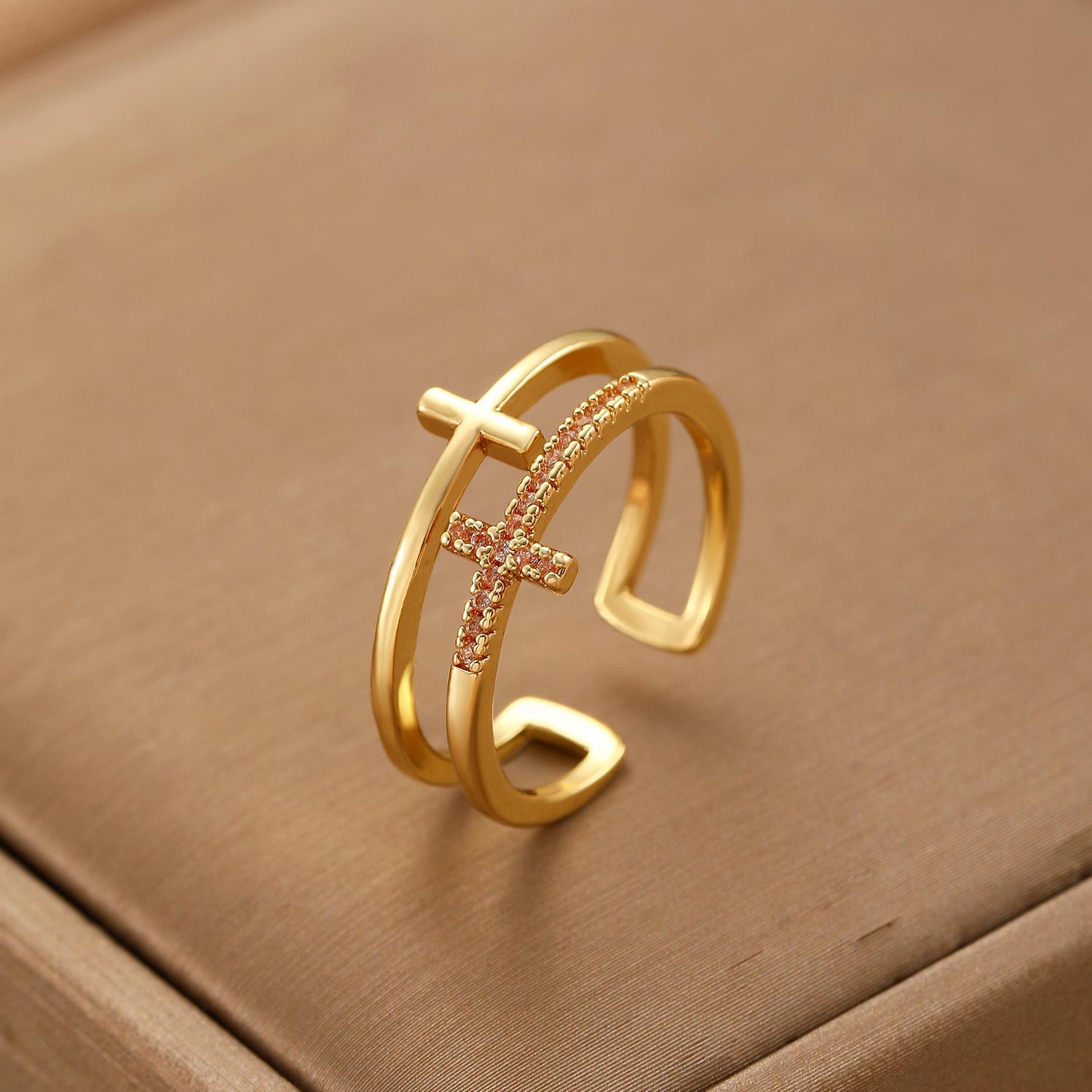 

Двойное крестообразное многослойное открытое кольцо: Европейский и американский нишевый дизайн для женщин – роскошные аксессуары высокого класса