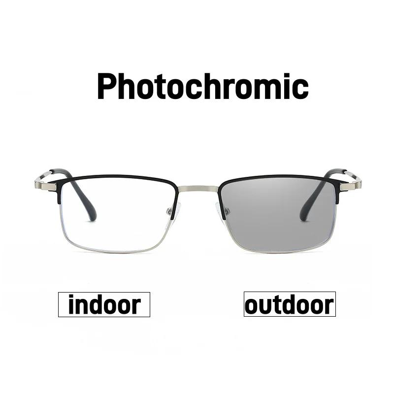 Retro Square Full Frame Photochromic Myopia Glasses Ultra Light Anti Blue Light for Men High Definition Neutral
