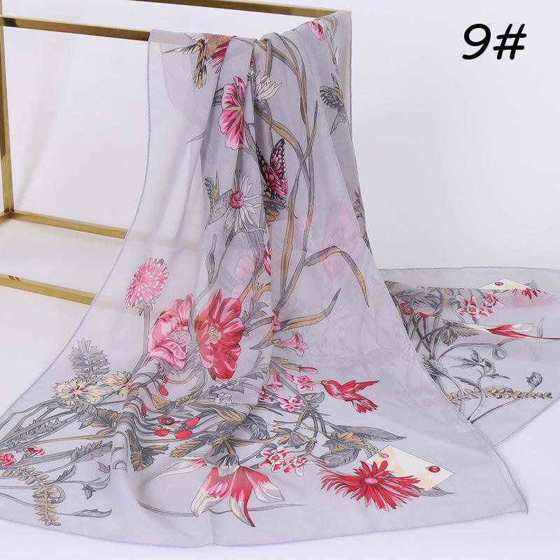 Medium and high quality chiffon printing gift silk scarf fashionable versatile women's scarf sunscreen decorative yarn petals