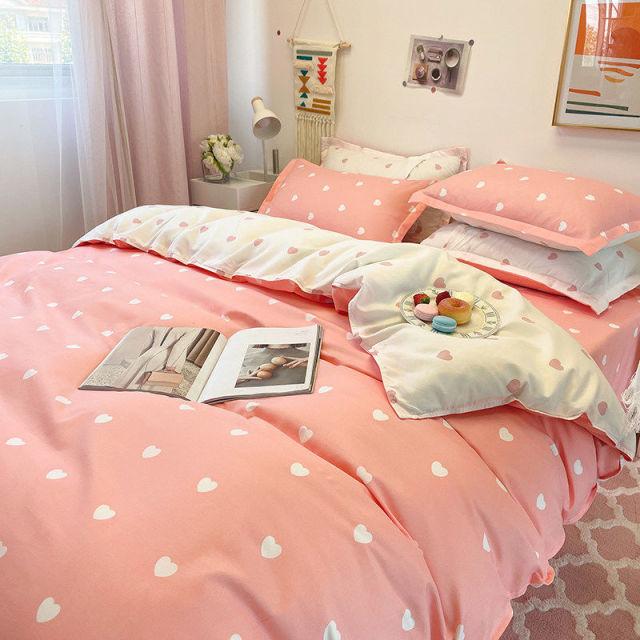 Fashion Bedding Set White Green Double Bed Linens Quilt Duvet Cover Pillowcase Queen Size Flat Sheet Classic Grid for Girl Boy