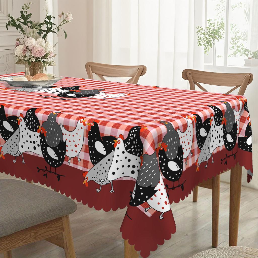 1 obrus w stylu wiejskim z kogutem i kratą, wzór Red Buffalo Plaid, obrus z kolorowym wzorem koguta